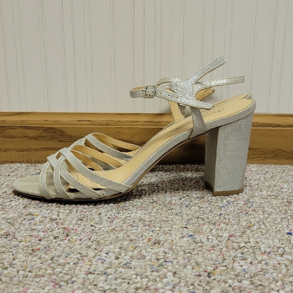 Badgley Mischka Glittering Silver Block Heels Sz 10 Party Prom Wedding Guest